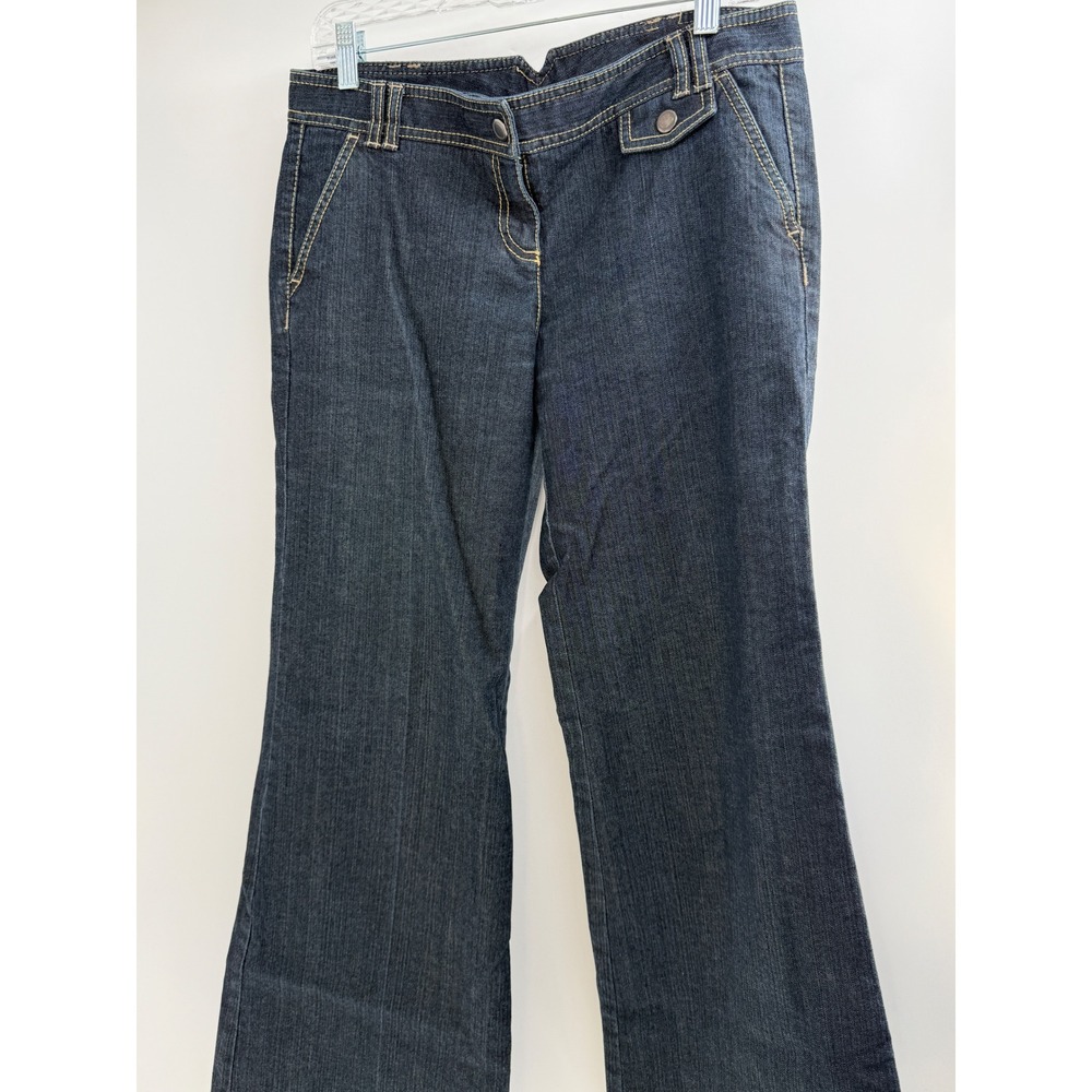 VTG Y2K Ann Taylor LOFT Low Rise Wide Leg‎ Flare Trousers Dark Wash Pants 8